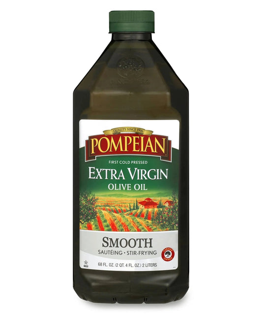 Pompeian Smooth Extra Virgin Olive Oil, Contains Polyphenols, First Cold Pressed Oil, Mild and Delicate Flavor, Perfect for Sauteing & Stir - Frying, Naturally Gluten - Free, Non - GMO, 68 Fl Oz, Single Bottle - Fresh Hearth