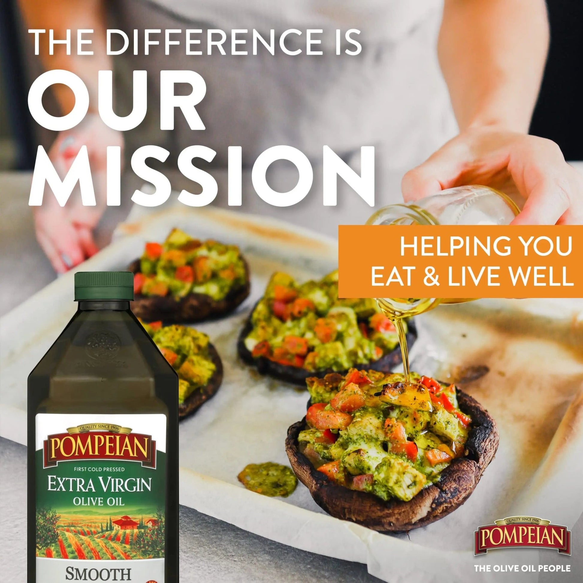 Pompeian Smooth Extra Virgin Olive Oil, Contains Polyphenols, First Cold Pressed Oil, Mild and Delicate Flavor, Perfect for Sauteing & Stir - Frying, Naturally Gluten - Free, Non - GMO, 68 Fl Oz, Single Bottle - Fresh Hearth