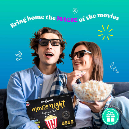 Pop n' Dulge Popcorn Movie Night Supplies 16 pcs Gift Set, 5 Gourmet Popcorn Kernels, 5 Seasoning Variety Packs Non - GMO Kosher Snacks, Great Housewarming Family Date Night Gifts Basket Ideas For Him Her - Fresh Hearth