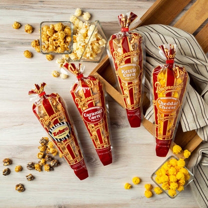 Popcornopolis Gourmet Popcorn Cone Variety Pack – Zebra, Cheddar Cheese, Caramel & Kettle Corn Popcorn, Great for Gifting & Sharing (12 - Count) - Fresh Hearth