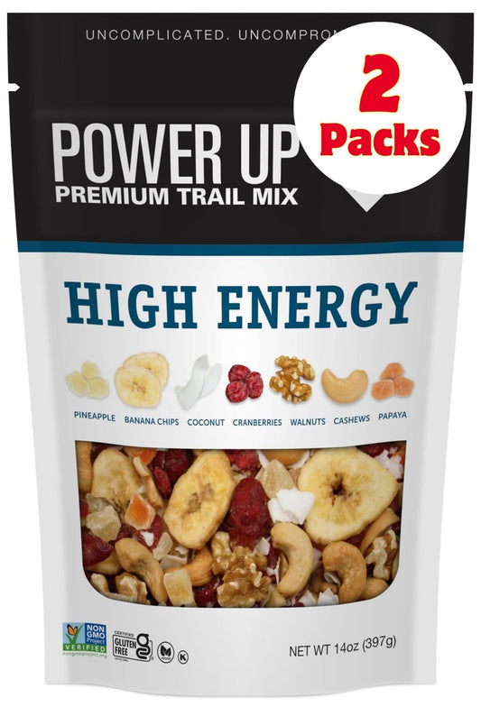 Power Up Premium Trail Mix - High Energy Trail Mix 14oz, Gluten Free, Vegan, Non - GMO. (2 Pack) - Fresh Hearth