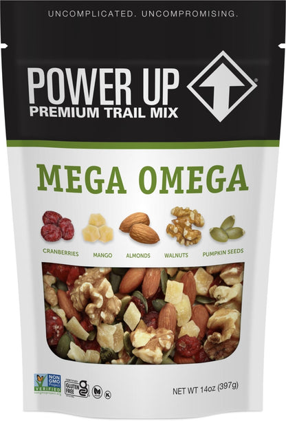 Power Up Trail Mix, Mega Omega Trail Mix, Non - GMO, Vegan, Gluten Free, No Artificial Ingredients, Gourmet Nut, 14 Ounce 2 Packs - Fresh Hearth