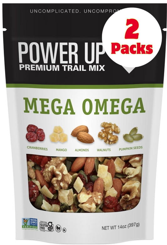 Power Up Trail Mix, Mega Omega Trail Mix, Non - GMO, Vegan, Gluten Free, No Artificial Ingredients, Gourmet Nut, 14 Ounce 2 Packs - Fresh Hearth