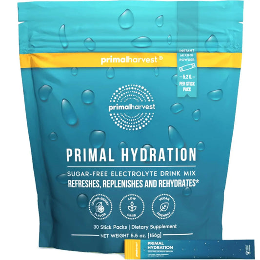 Primal Harvest Electrolytes Powder Packets Primal Hydration, Easy Open Packets, Energy Drink Mix (Lemon Berry, 30 Packs) (1 Bag) - Fresh Hearth