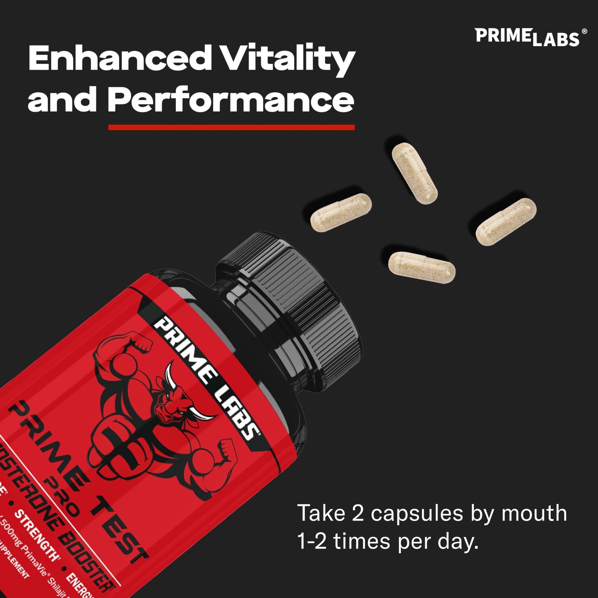 Prime Labs Prime Test Pro - Testosterone Supplement for Men - Test, Vitality, & Energy Booster - with Ashwagandha, PrimaVie Shilajit Extract, & DIM - 60 Capsules - Fresh Hearth