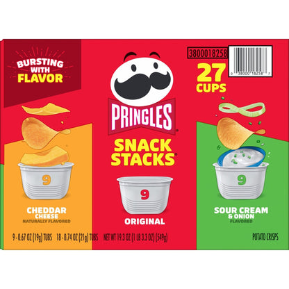 Pringles Potato Crisps Chips, On - the - Go Snacks, Snack Stacks, Variety Pack, 19.3oz Box (27 Cups) - Fresh Hearth