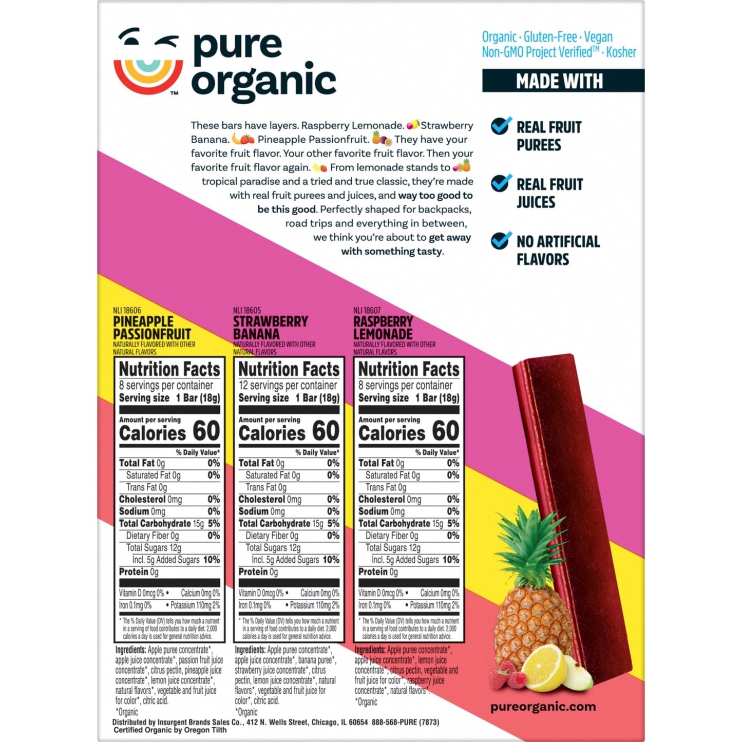Pure Organic Layered Fruit Bars Variety Pack 28 count (Pack of 1). - Fresh Hearth