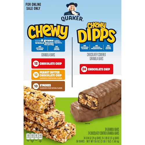Quaker Chewy Granola Bars, Chewy & Dipps Variety Pack, (58 Bars), Whole Grains, No Artificial Flavors, No Added Colors - Fresh Hearth