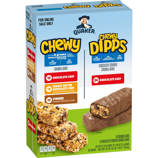 Quaker Chewy Granola Bars, Chewy & Dipps Variety Pack, (58 Bars), Whole Grains, No Artificial Flavors, No Added Colors - Fresh Hearth