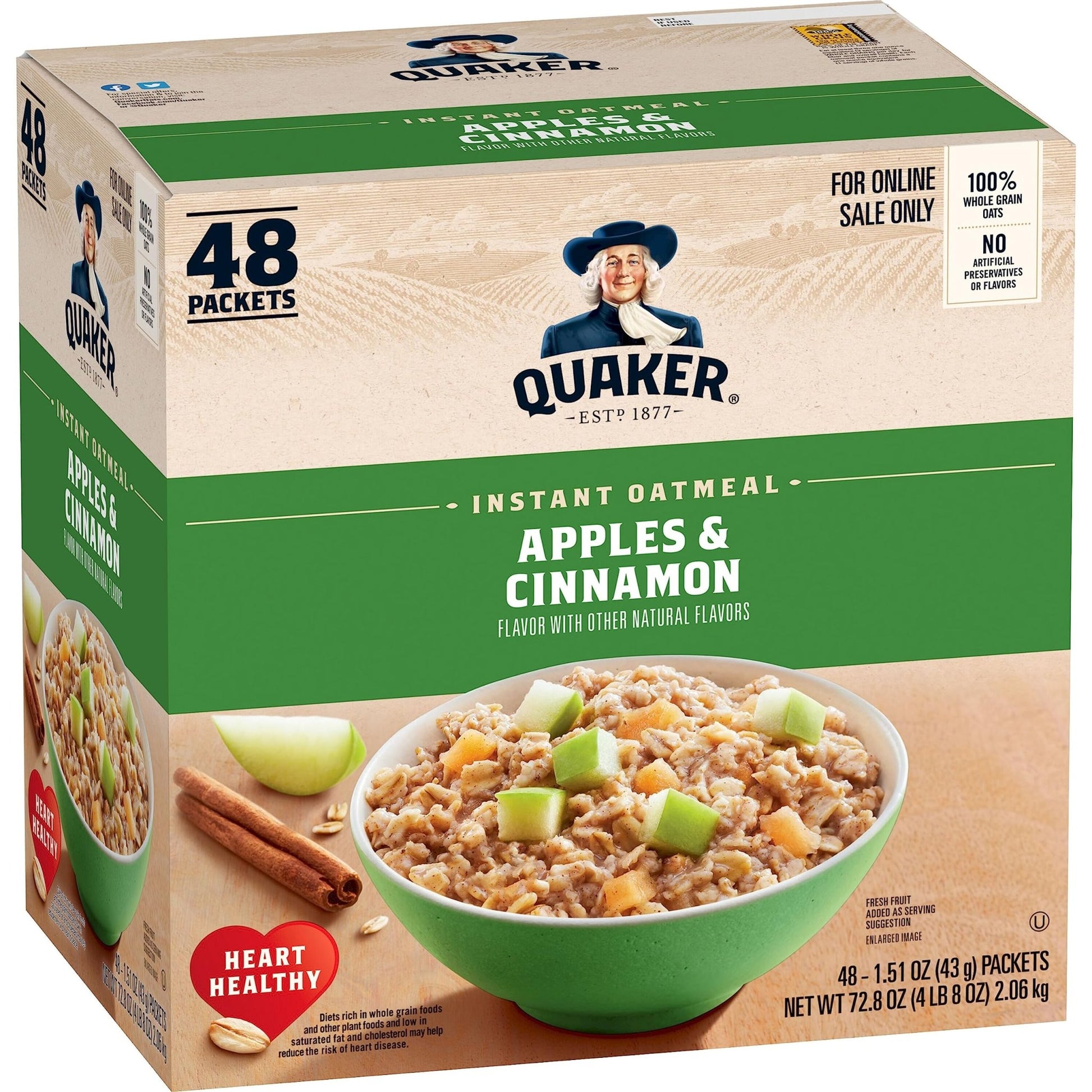 Quaker Instant Oatmeal, Apples and Cinnamon, Individual Packets (48 Count of 1.51 oz Packets), 72.48 oz - Fresh Hearth
