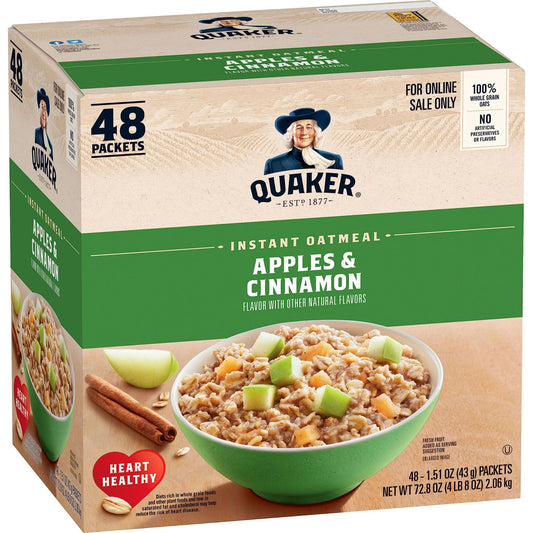 Quaker Instant Oatmeal, Apples and Cinnamon, Individual Packets (48 Count of 1.51 oz Packets), 72.48 oz - Fresh Hearth