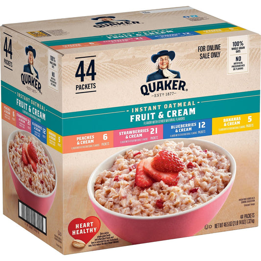 Quaker Instant Oatmeal Fruit & Cream Variety Pack, Single Serve Packets, (44 Pack) - Fresh Hearth