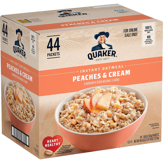 Quaker Instant Oatmeal, Peaches & Cream, 1.05oz, 44 Counts (Pack of 1) - Fresh Hearth