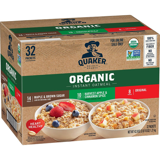 QUAKER Instant Oatmeal, USDA Organic, Non - GMO Project Verified, 3 Flavor Variety Pack, Individual Packets, 32 Count (Pack of 1) - Fresh Hearth
