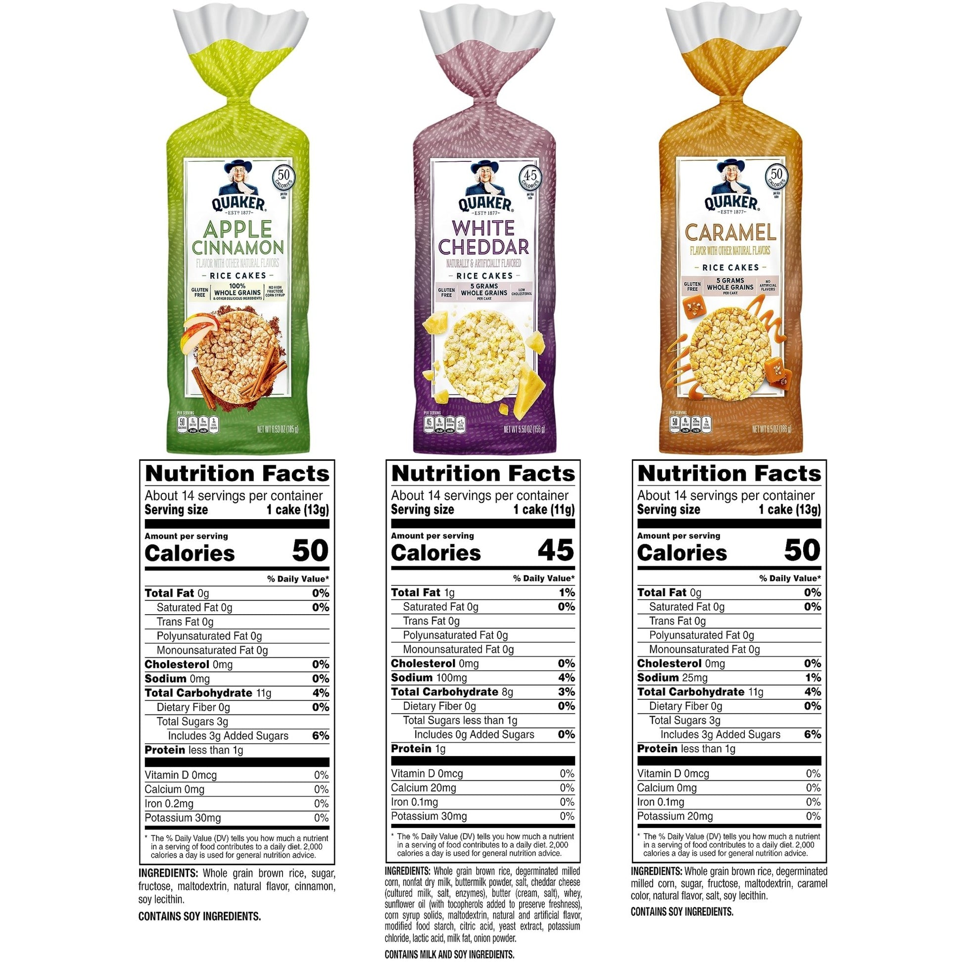 Quaker Large Rice Cakes, Gluten Free, 3 Flavor Variety Pack, 6 Count - Fresh Hearth
