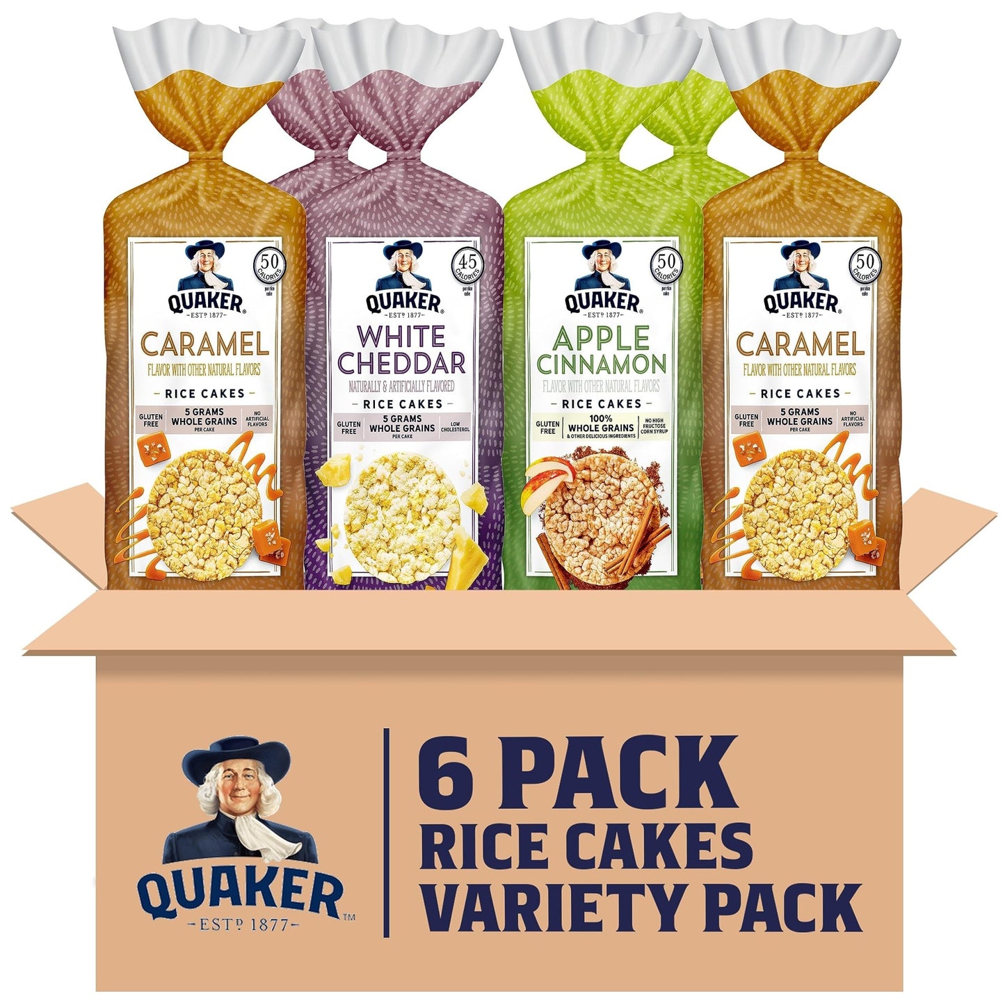 Quaker Large Rice Cakes, Gluten Free, 3 Flavor Variety Pack, 6 Count - Fresh Hearth