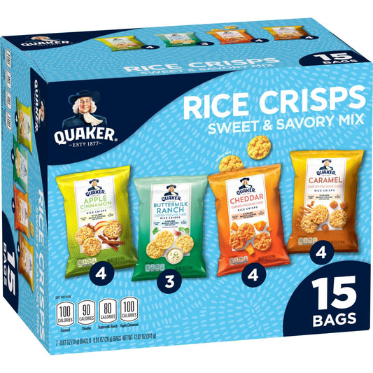 Quaker Rice Crisps, 4 Flavor Sweet and Savory Variety Mix, 15 count - Fresh Hearth