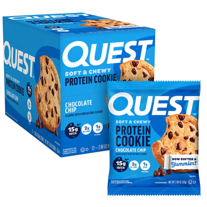 Quest Nutrition Chocolate Chip Protein Cookie, 15g Protein, 1g Sugar, 2g Net Carbs, Keto Friendly, High Protein, Low Carb; 12 Count - Fresh Hearth