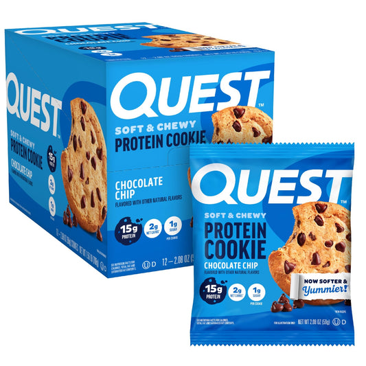 Quest Nutrition Chocolate Chip Protein Cookie, 15g Protein, 1g Sugar, 2g Net Carbs, Keto Friendly, High Protein, Low Carb; 12 Count - Fresh Hearth