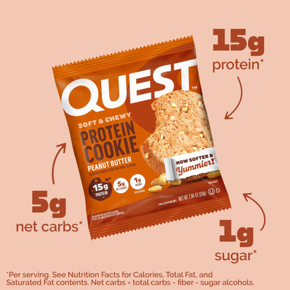 Quest Nutrition Peanut Butter Protein Cookie, 15g Protein, 1g Sugar, 5g Net Carbs, Keto Friendly, High Protein, Low Carb; 12 Count - Fresh Hearth