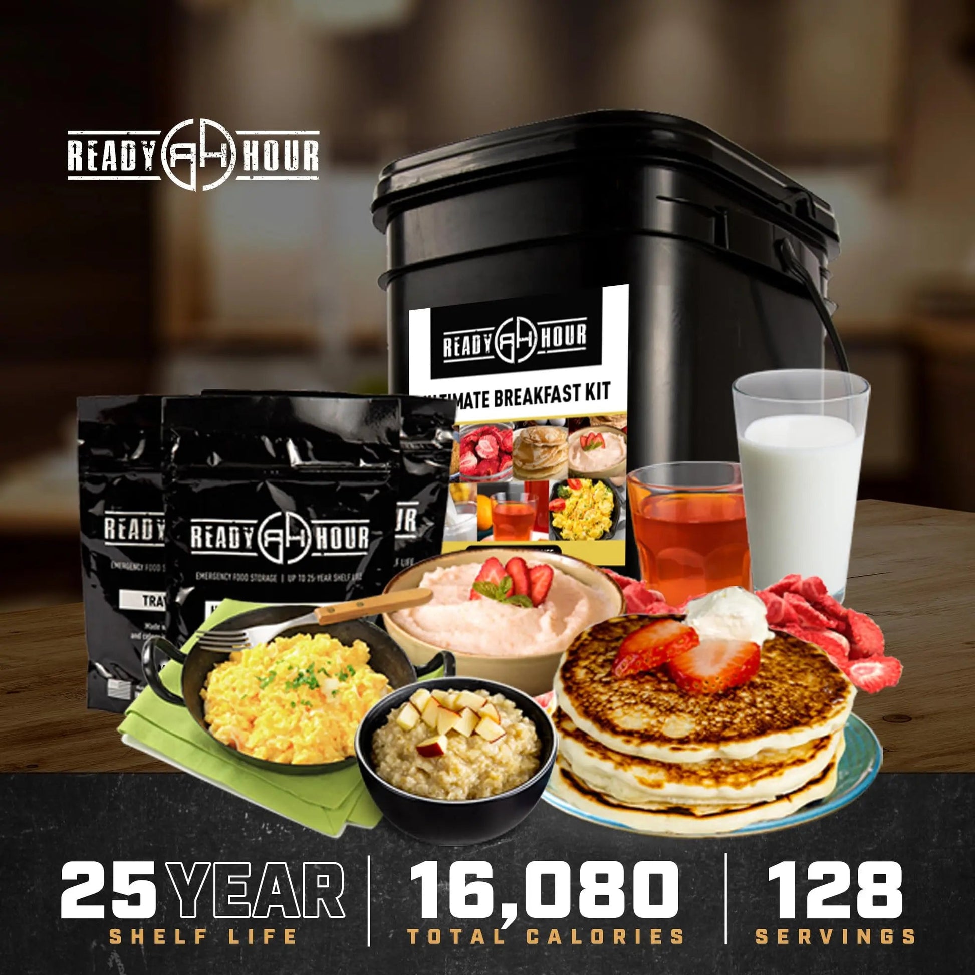 Ready Hour Breakfast Bucket (128 Servings), Emergency Food Supply, Emergency Food Kit, 25 - Year Shelf Life Food, Survival Food Buckets, Long - Lasting Food Supply, Flood - Safe Container - Fresh Hearth