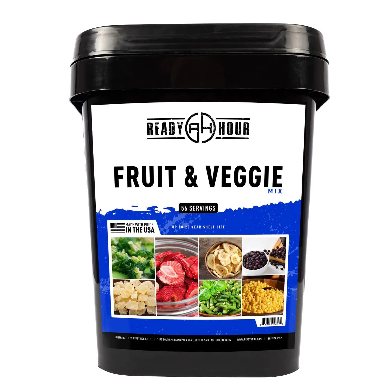 Ready Hour, Fruit & Veggie Mix, Non - Perishable Freeze - Dried Food, 30 - Year Shelf Life, Portable Emergency and Adventure Food Supply, Durable Flood Safe Container, 56 Servings - Fresh Hearth