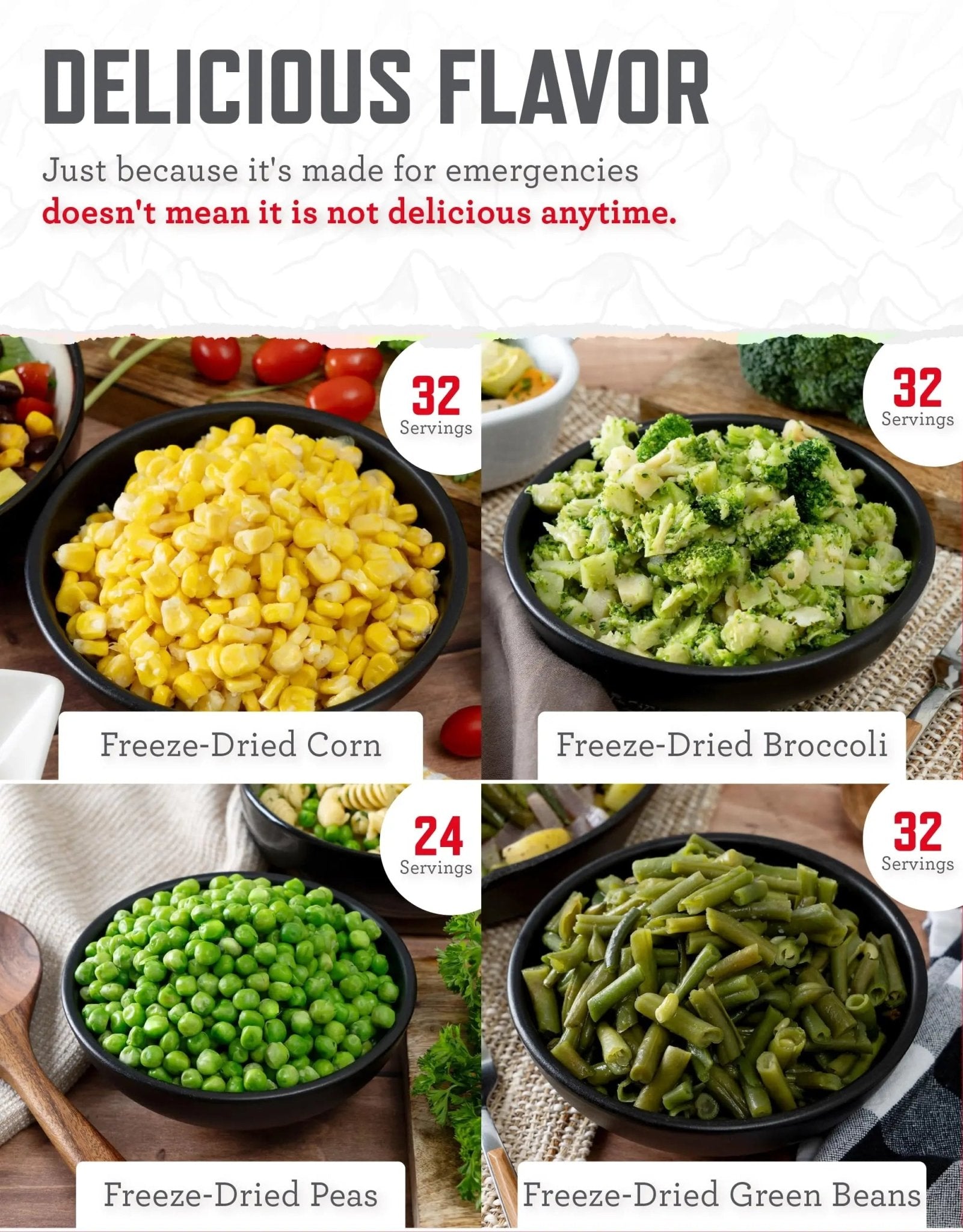 ReadyWise, 120 Servings, Vegetable Bucket, Broccoli, Sweet Corn, Green Beans, Peas, Freeze Dried, 20 Years Shelf Life, Emergency Food - Fresh Hearth