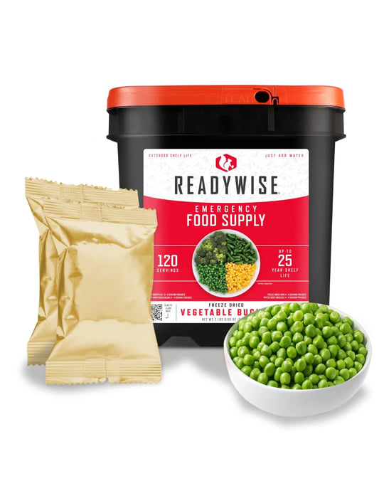 ReadyWise, 120 Servings, Vegetable Bucket, Broccoli, Sweet Corn, Green Beans, Peas, Freeze Dried, 20 Years Shelf Life, Emergency Food - Fresh Hearth