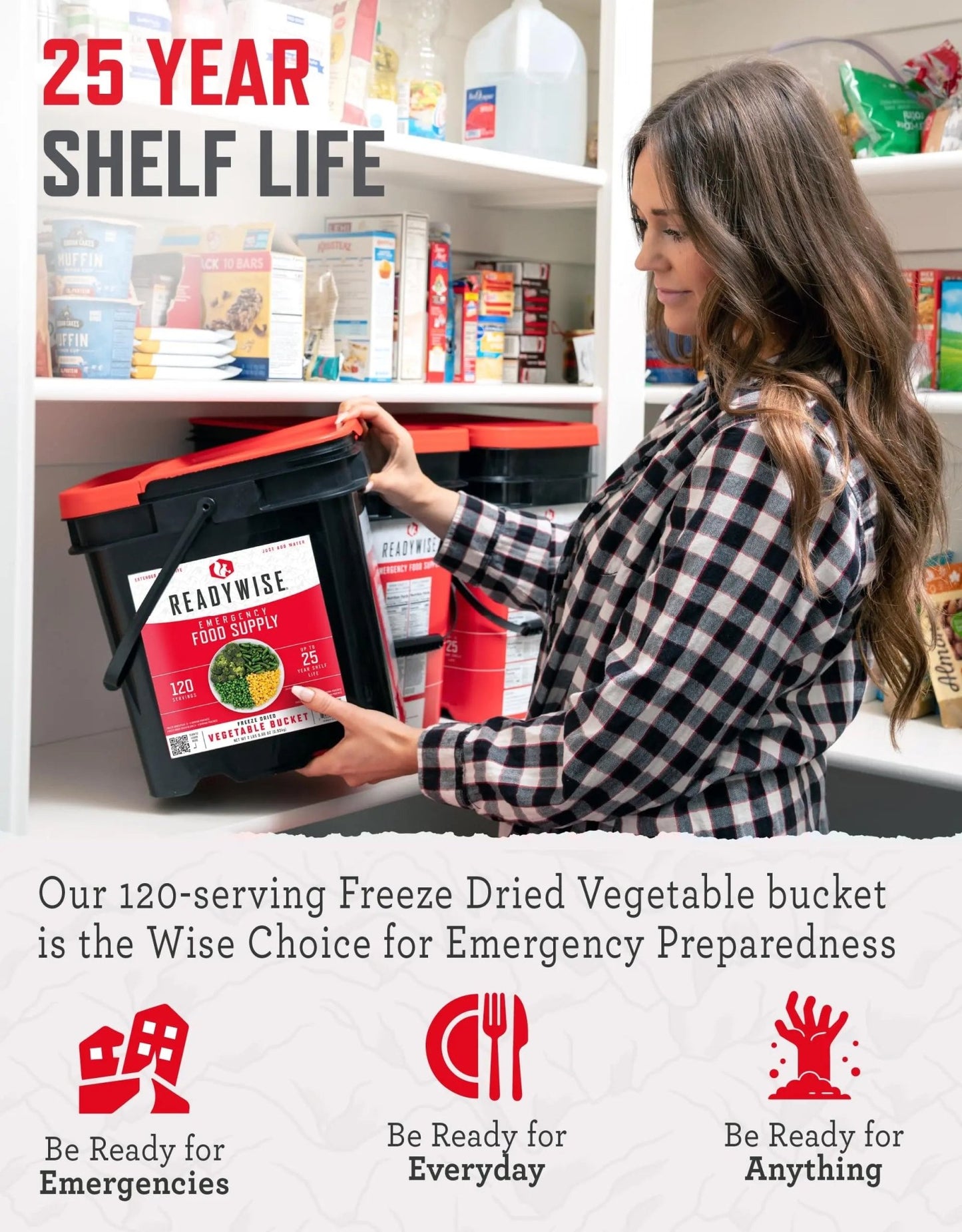 ReadyWise, 120 Servings, Vegetable Bucket, Broccoli, Sweet Corn, Green Beans, Peas, Freeze Dried, 20 Years Shelf Life, Emergency Food - Fresh Hearth