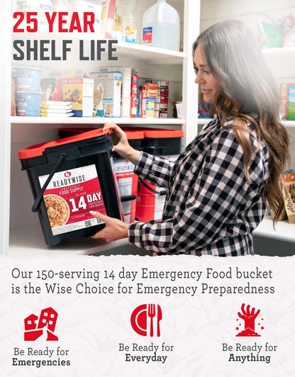 READYWISE - 14 Day, Emergency Food Supply, 150 Servings, 1 Bucket, Freeze Dried, MRE, Pre - made, Camping Essentials, Survival Kit, Food for Hiking, Adventure and Emergencies, 25 - Year Shelf Life - Fresh Hearth