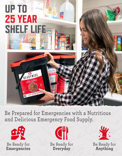 READYWISE - Chicken, Beef, Pork & Rice Emergency Food Supply Bucket, Freeze - Dried Survival Meals, Camping & Hiking Essentials, Long Term Meal, 48 Meat & 40 Rice Servings, Up to 25 Year Shelf Life - Fresh Hearth