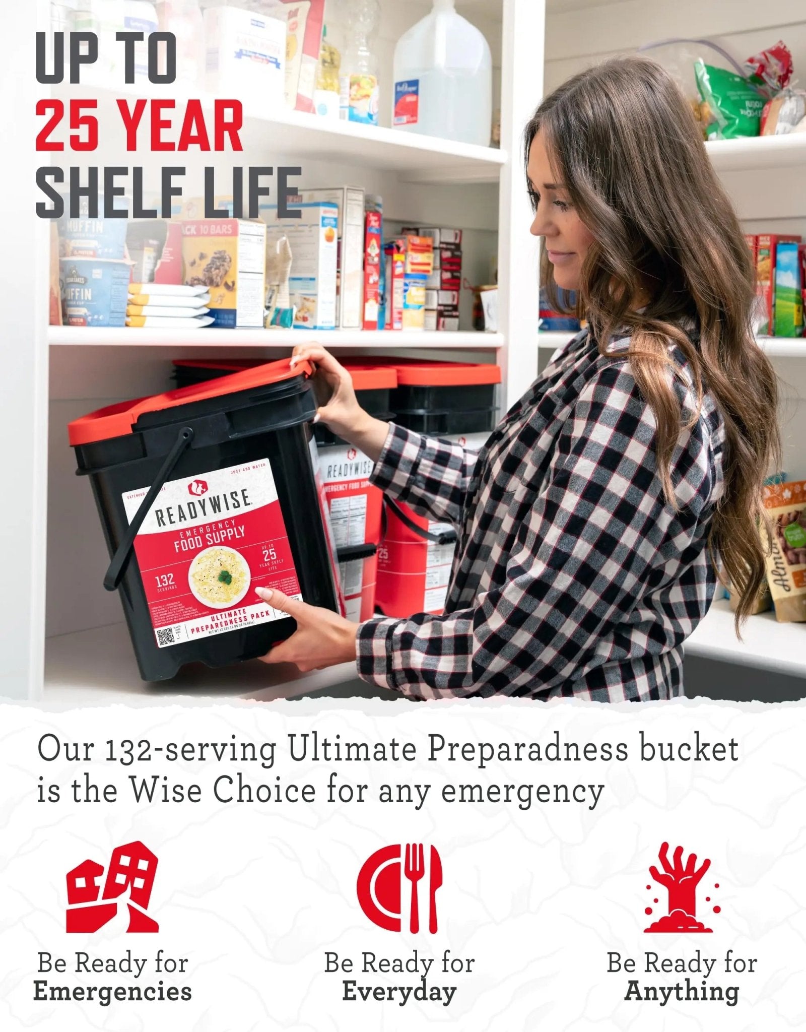 READYWISE - Emergency Food Supply, 132 Servings, 1 Bucket, Freeze - Dried, MRE, Survival and Adventure Essentials for Camping, Hiking & Emergencies, Individually Packaged, Up to 25 Year Shelf Life - Fresh Hearth