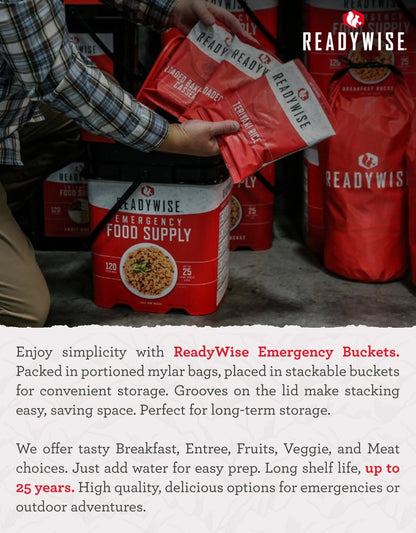READYWISE - Emergency Food Supply, 132 Servings, 1 Bucket, Freeze - Dried, MRE, Survival and Adventure Essentials for Camping, Hiking & Emergencies, Individually Packaged, Up to 25 Year Shelf Life - Fresh Hearth
