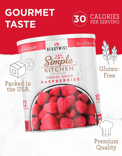 READYWISE - Simple Kitchen Freeze Dried Raspberries, 22 Servings, Vegan, Gluten Free, Healthy Snack, Survival Food, Dried Fruit, Raspberries - Fresh Hearth