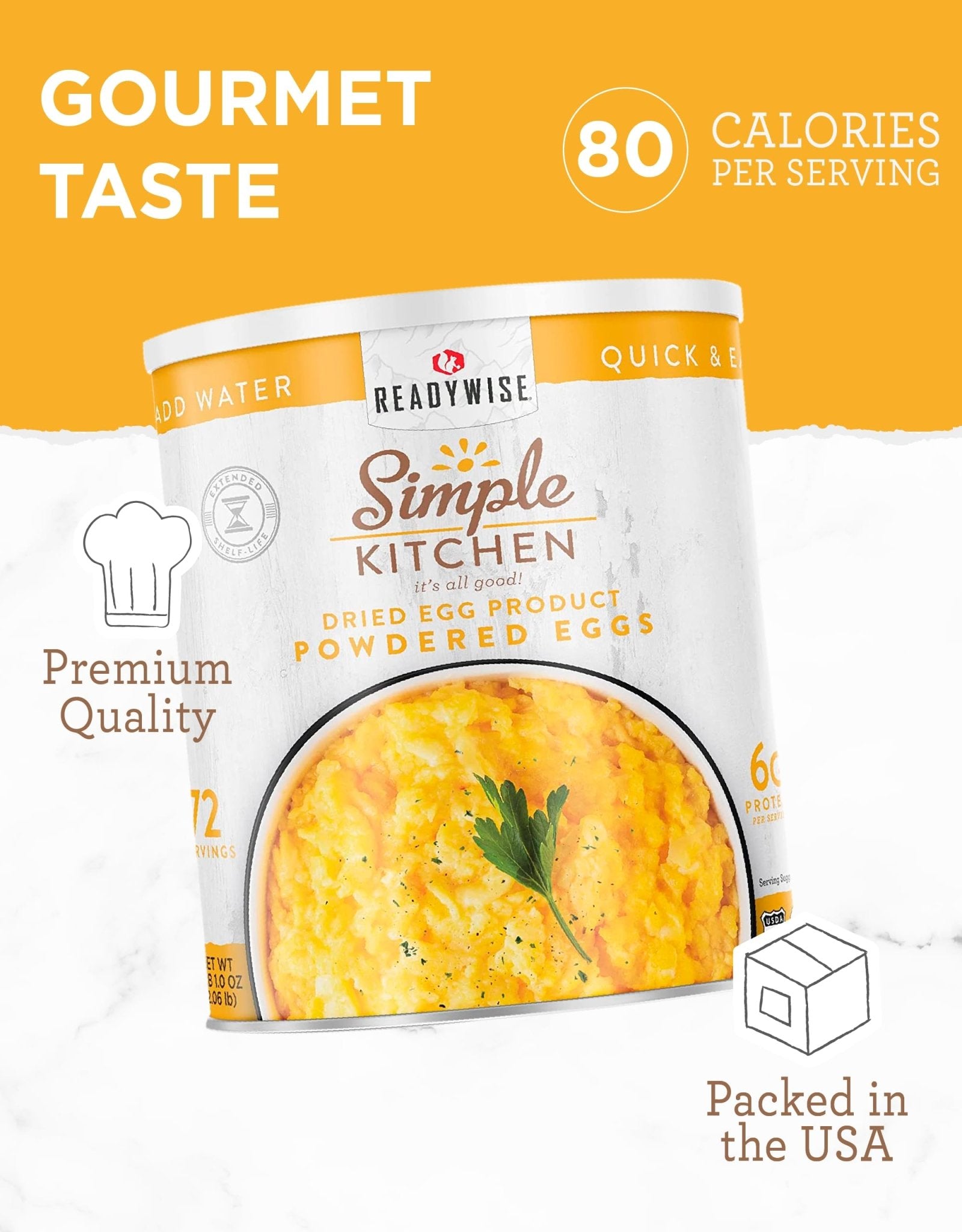 READYWISE - Simple Kitchen, Powdered Eggs, 72 Servings, Emergency Supply, Dehydrated Food, Baking Supplies, Camping Meals, Survival Food, 10 Can Egg Powder, Dehydrated Eggs Powder - Fresh Hearth