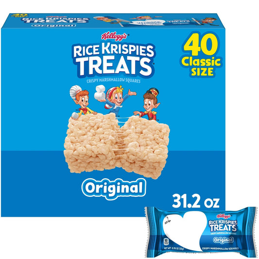 Rice Krispies Treats Crispy Marshmallow Squares, Kids Snacks, Snack Bars, Original, 31.2oz Box (40 Bars) - Fresh Hearth