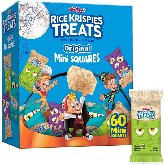 Rice Krispies Treats Crispy Mini Marshmallow Squares, Trick - or - Treat Snacks, Halloween Pack, Original, 23.2oz Box (60 Bars) - Fresh Hearth