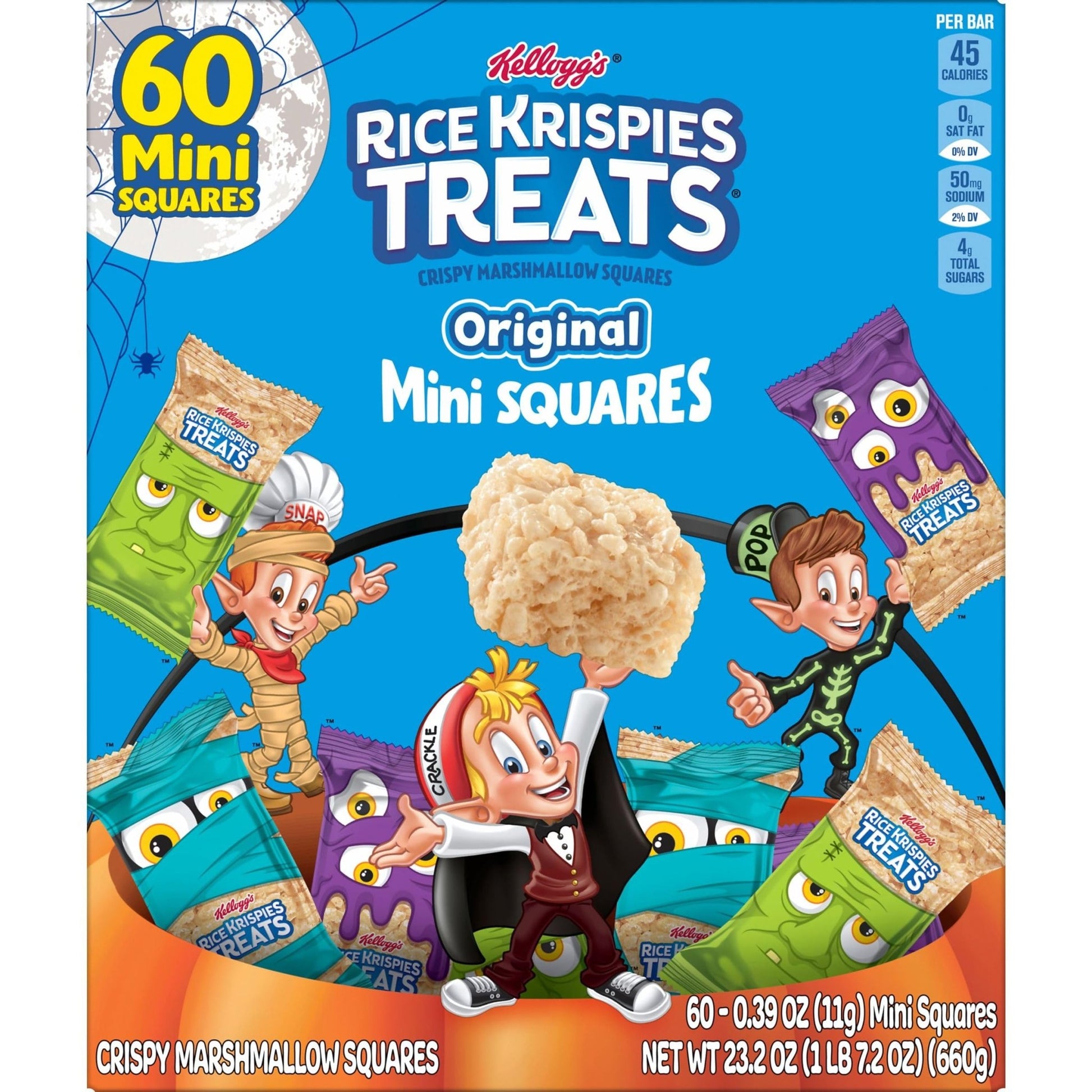 Rice Krispies Treats Crispy Mini Marshmallow Squares, Trick - or - Treat Snacks, Halloween Pack, Original, 23.2oz Box (60 Bars) - Fresh Hearth