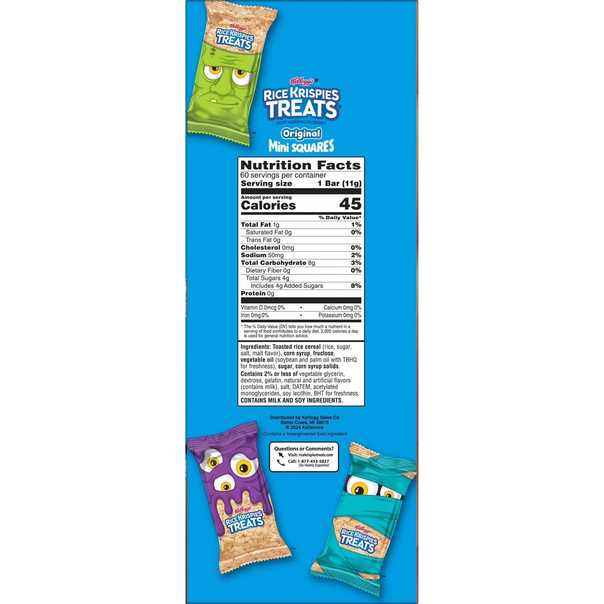 Rice Krispies Treats Crispy Mini Marshmallow Squares, Trick - or - Treat Snacks, Halloween Pack, Original, 23.2oz Box (60 Bars) - Fresh Hearth