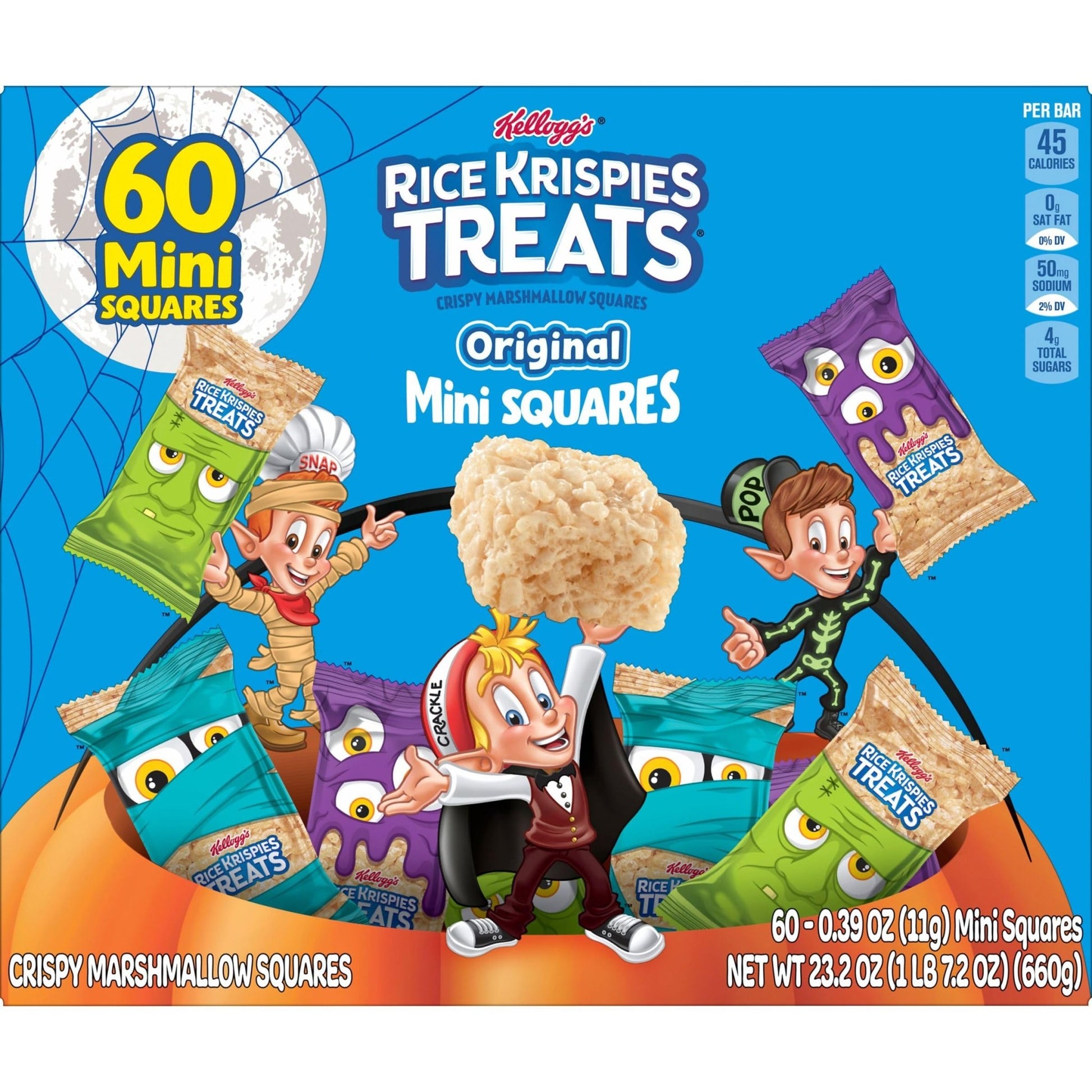 Rice Krispies Treats Crispy Mini Marshmallow Squares, Trick - or - Treat Snacks, Halloween Pack, Original, 23.2oz Box (60 Bars) - Fresh Hearth