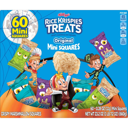 Rice Krispies Treats Crispy Mini Marshmallow Squares, Trick - or - Treat Snacks, Halloween Pack, Original, 23.2oz Box (60 Bars) - Fresh Hearth