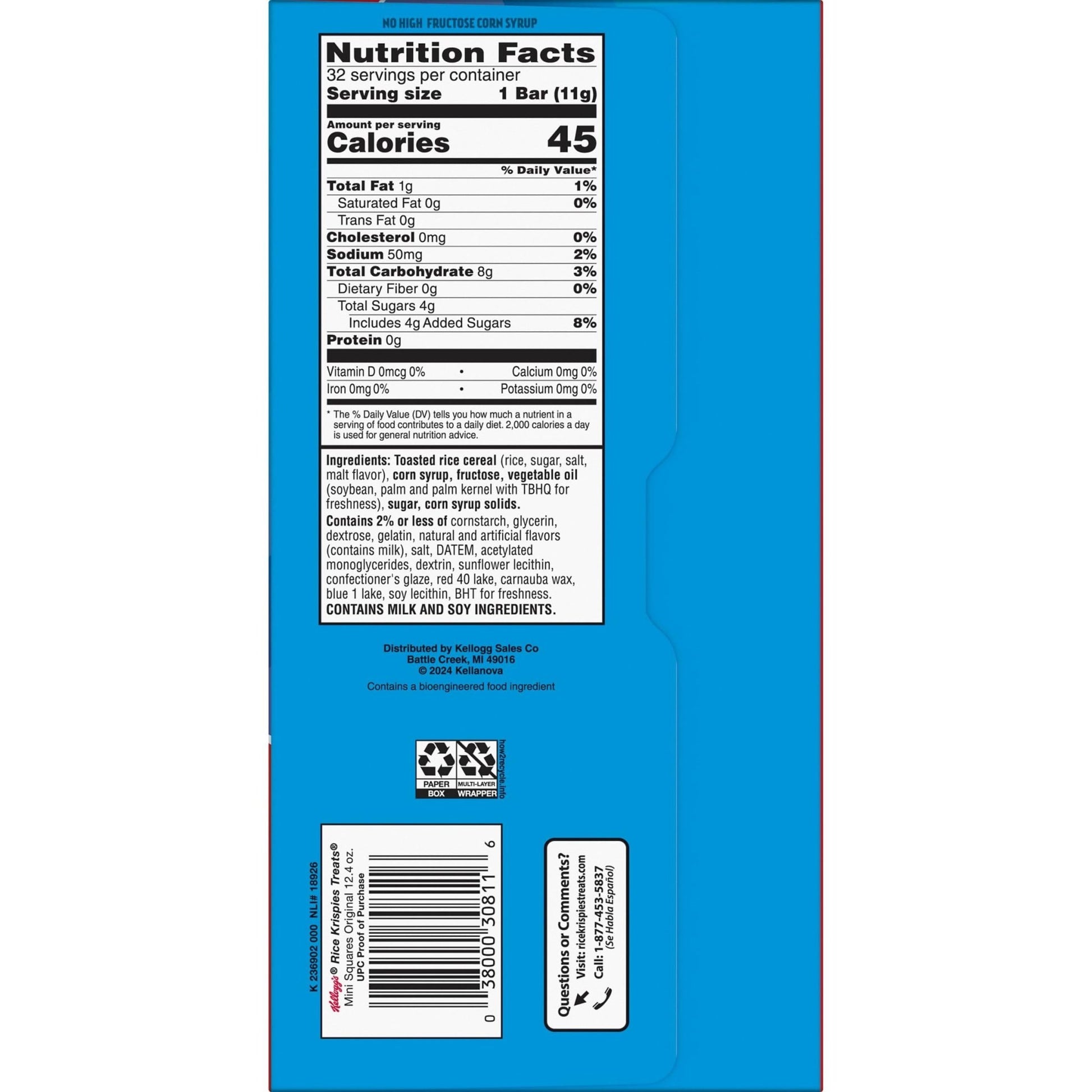 Rice Krispies Treats Mini Crispy Marshmallow Squares, 4th of July Snacks, Original with Star - Spangled Sprinkles, 12.4oz Box (32 Bars) - Fresh Hearth