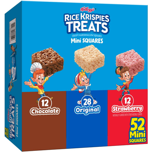 Rice Krispies Treats Mini Crispy Marshmallow Squares, Kids Snacks, Lunch Snacks, Variety Pack, 20.1oz Box (52 Bars) - Fresh Hearth