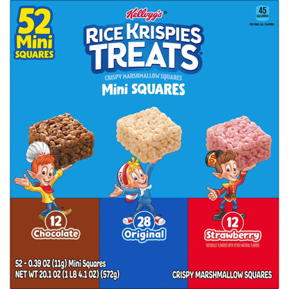 Rice Krispies Treats Mini Crispy Marshmallow Squares, Kids Snacks, Lunch Snacks, Variety Pack, 20.1oz Box (52 Bars) - Fresh Hearth