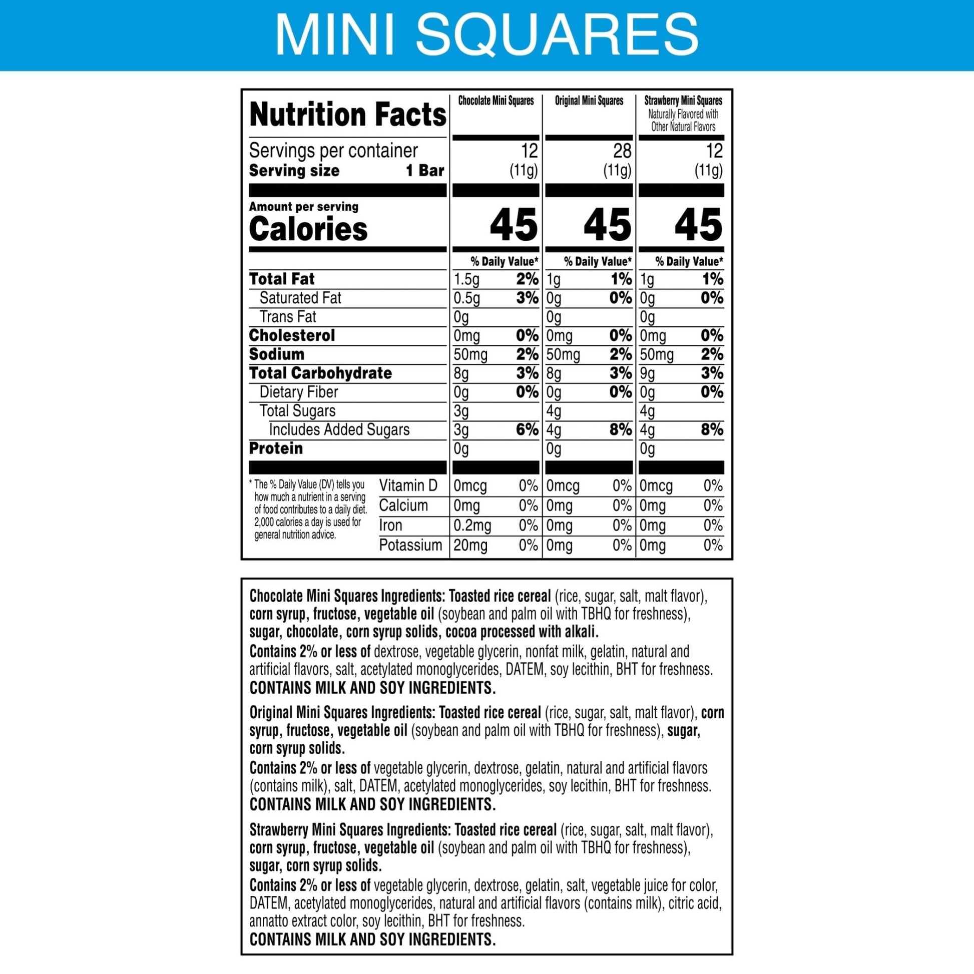 Rice Krispies Treats Mini Crispy Marshmallow Squares, Kids Snacks, Lunch Snacks, Variety Pack, 20.1oz Box (52 Bars) - Fresh Hearth
