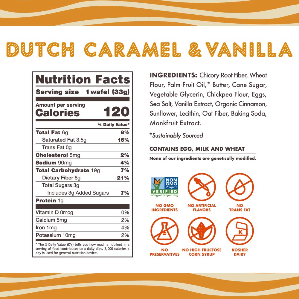 Rip Van Wafels Dutch Caramel & Vanilla Stroopwafels, Healthy Snacks, Non - GMO, Low Calorie, Low Sugar (3g), Office Snacks, Keto Friendly, 12 Count - Fresh Hearth