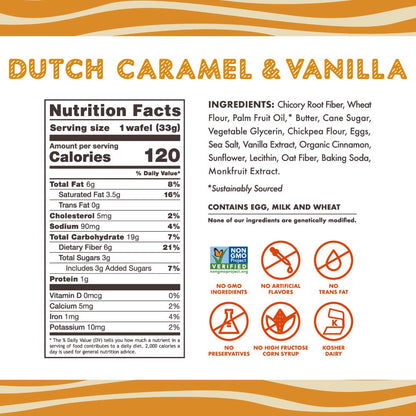 Rip Van Wafels Dutch Caramel & Vanilla Stroopwafels, Healthy Snacks, Non - GMO, Low Calorie, Low Sugar (3g), Office Snacks, Keto Friendly, 12 Count - Fresh Hearth