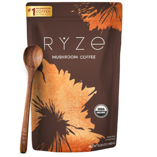 RYZE SUPERFOODS Mushroom Coffee USDA Organic with 6 Adaptogenic Mushrooms and MCT Oil, USA Grown Instant Coffee for Better Energy, Focus, Digestion, Immunity with Lions Mane & Turkey Tail, 30 servings - Fresh Hearth