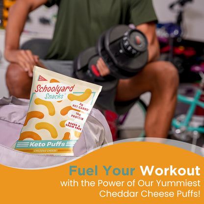 Schoolyard Keto Snacks - Cheddar Cheese - 15g Protein Puffs, Low Carb, Low Sugar - Gluten Free, Healthy & Diabetic Friendly, High Protein, Low Calorie snacks for Kids & Adults, USA Made, 12 Pack - Fresh Hearth