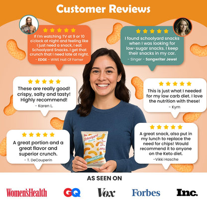 Schoolyard Keto Snacks - Cheddar Cheese - 15g Protein Puffs, Low Carb, Low Sugar - Gluten Free, Healthy & Diabetic Friendly, High Protein, Low Calorie snacks for Kids & Adults, USA Made, 12 Pack - Fresh Hearth